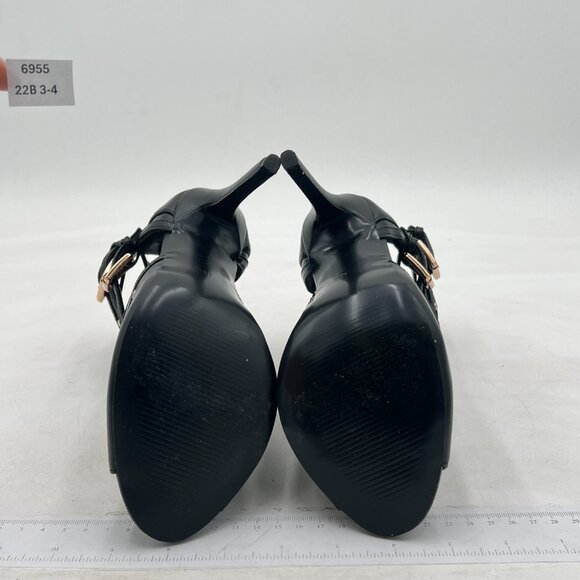 XYD Black Studs Peep Toe High Heels Buckled Double Straps Cutout Ankle Bootie - Picture 7 of 8